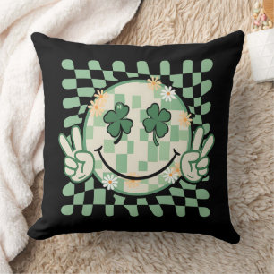 Coussin Visage de sourire de trèfle drôle de jour de Saint