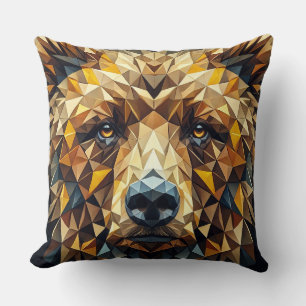 Coussin Visage d'ours doré à accent géométrique pour espac