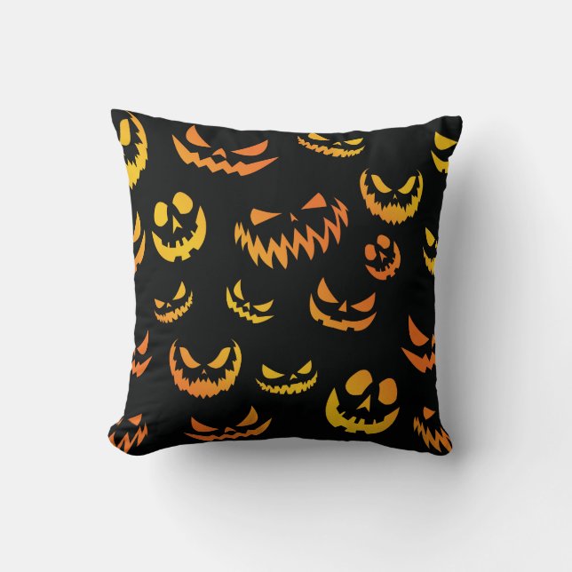 Coussin Visage du Citrouille Jack-o'-lantern (Recto)