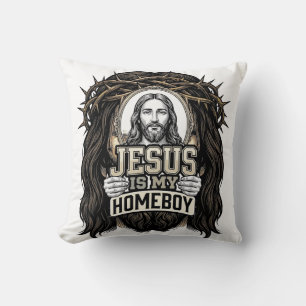 Coussin Visage saint couronné gravé vintage vector design_