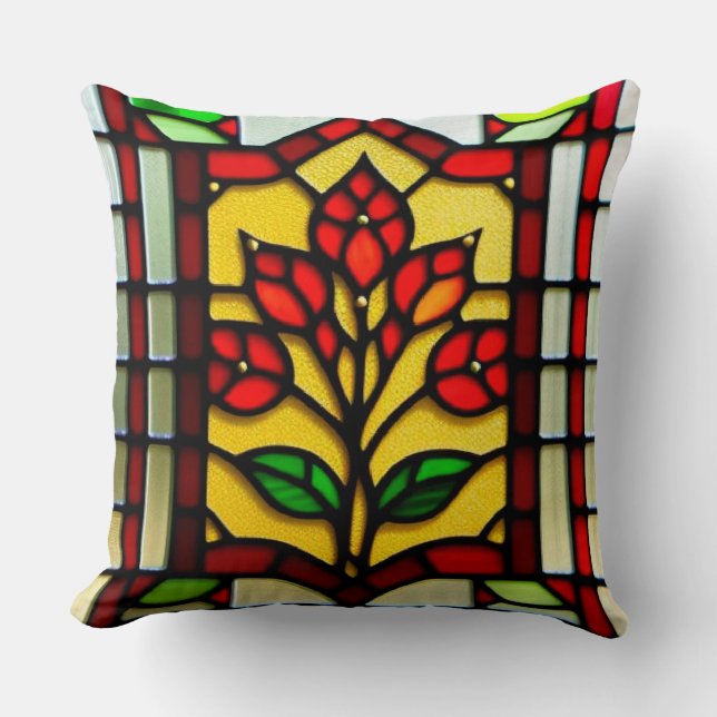 Coussin Vitrail avec fleur rouge (Recto)