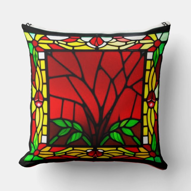 Coussin Vitrail avec fleur rouge (Recto)