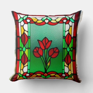 Coussin Vitrail avec fleur rouge