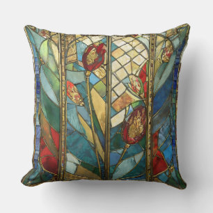Coussin Vitrail Coquelicots Chef Rouge au Lever du Soleil