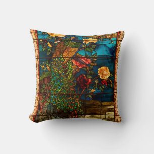 Coussin Vitraux vintage avec paons et fleurs