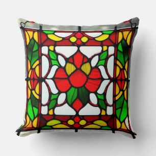 Coussin Vitre Coloré Rouge Fleur