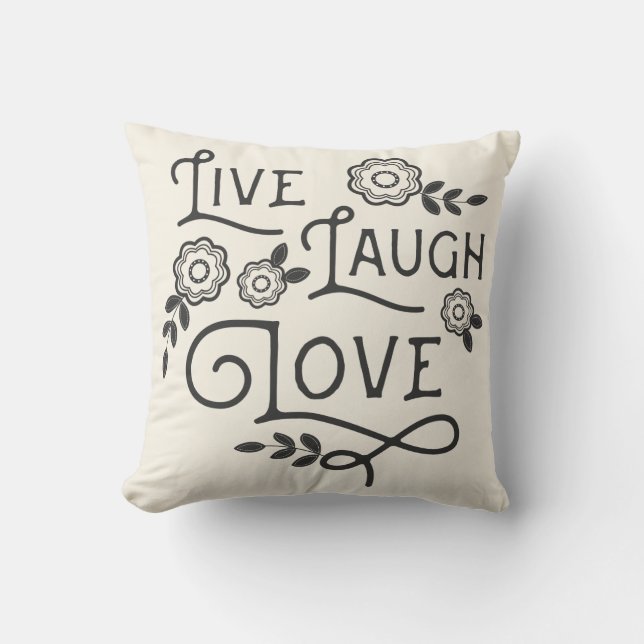 Coussin Vivent le carreau d'amour de rire - gris et crème (Recto)