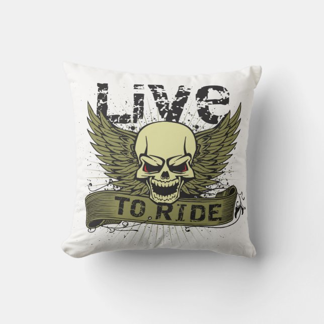Coussin Vivez pour monter le crâne avec des ailes (Recto)