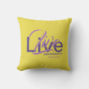 Coussin VIVRE ABONDAMMENT chrétienne Abondante Vie Jaune