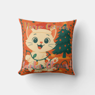 Coussin Voici venir Santa Claws! Drôle de chat de Noël