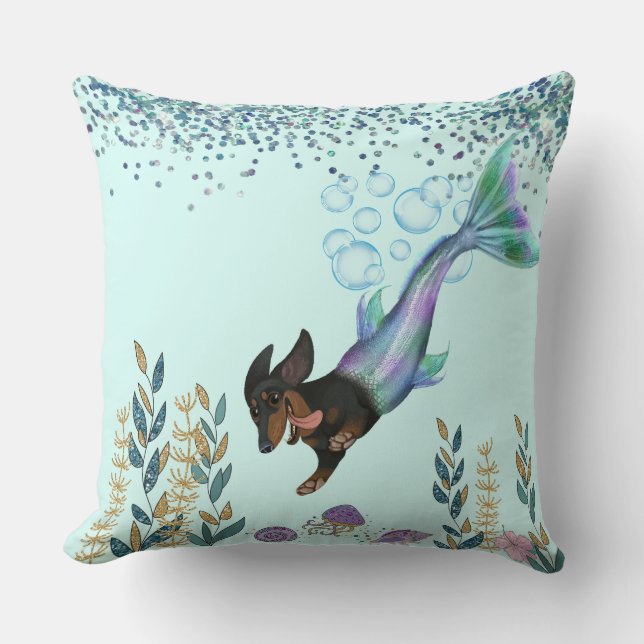 Coussin Voile de sirène de nage Dachshund Jeu d'oreiller (Recto)