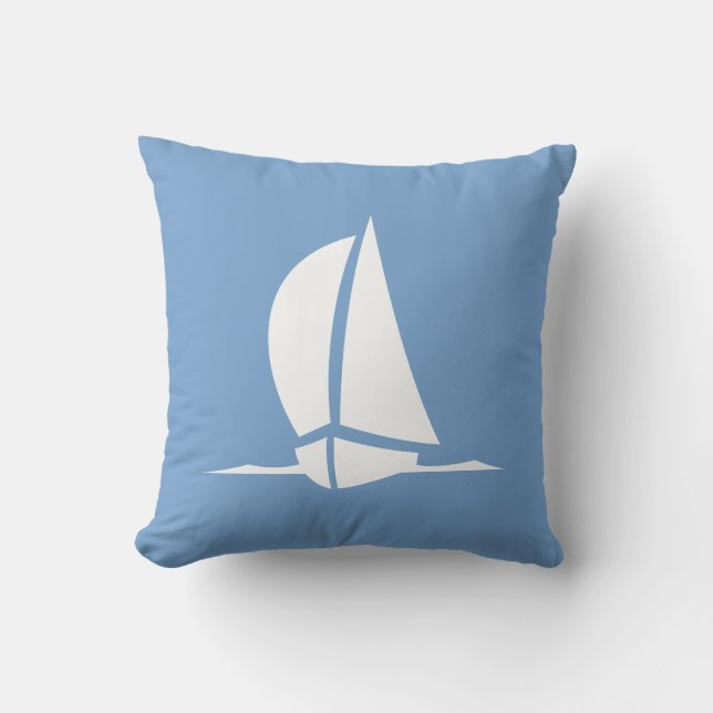 Coussin Voilier blanc en bleu | Rayures nautiques sur le d (Recto)