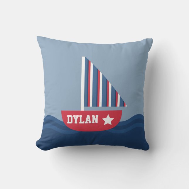 Coussin Voilier mignon nautique pour la pièce d'enfants (Recto)