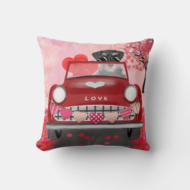 Coussin Voiture de chien Schnauzer avec les coeurs Valenti (Recto)