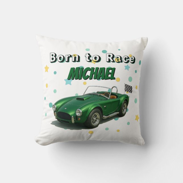 Coussin Voiture de course verte de fête d'anniversaire 10  (Recto)