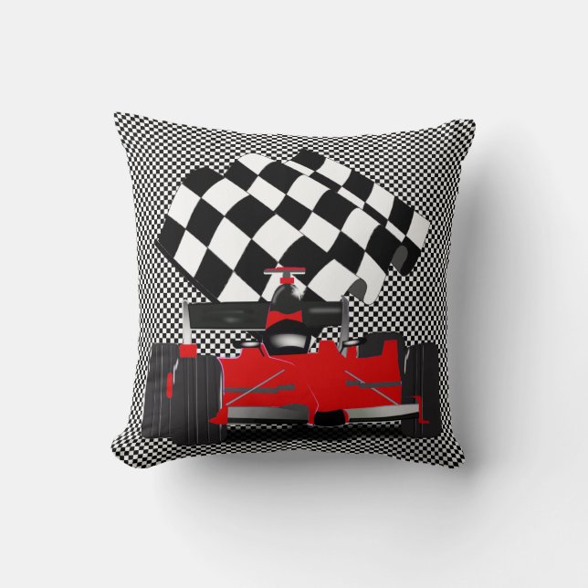 Coussin Voiture Red Race avec drapeau À damiers (Recto)