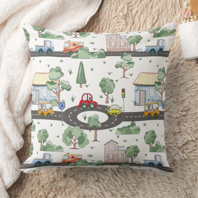 Coussin Voitures mignonnes en Ville Motif pour petits garç (Couverture)