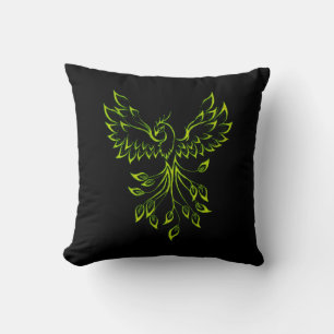 Coussin Vol d'un Phoenix vert sur noir