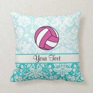 Coussin Volleyball rose ; Motif de damassé
