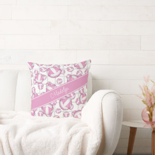 Coussin Volleyballs blanc rose motif accent net