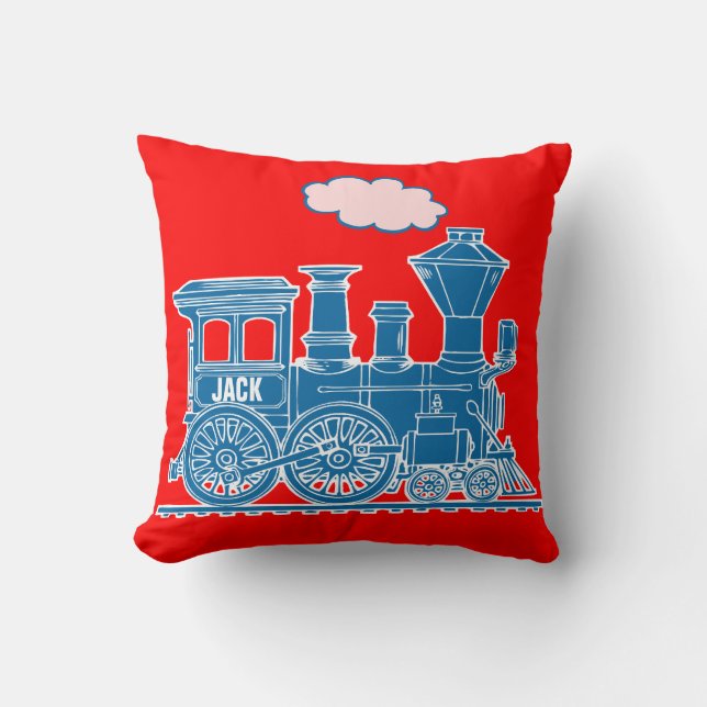 Coussin Votre carreau nommé de rouge bleu de fou de train (Recto)