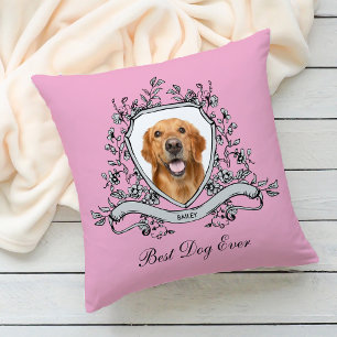 Coussin Votre chien dans une crête florale   Meilleur chie