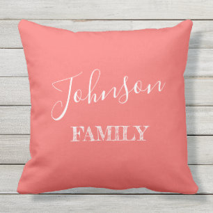 Coussin Votre famille Coral clair rose et blanc Personnali