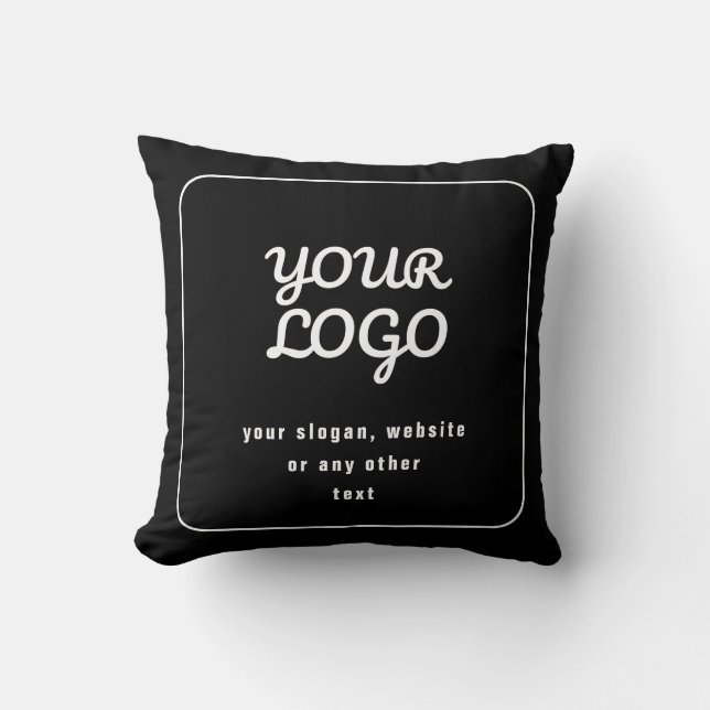 Coussin Votre Logo & Slogan ou autre texte | Noir et blanc (Recto)