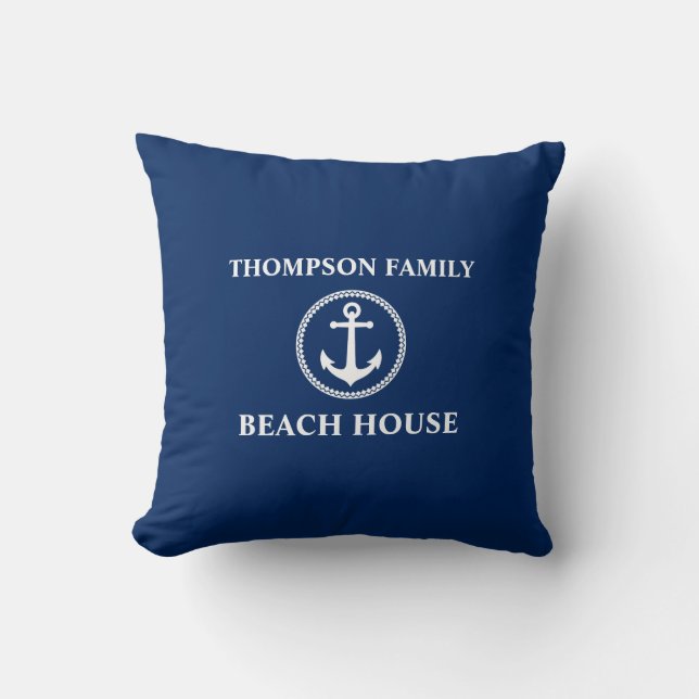 Coussin Votre nom Beach House Sea Ancre Bleu (Recto)