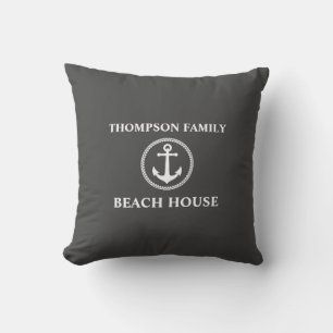 Coussin Votre nom Beach House Sea Ancre Grey