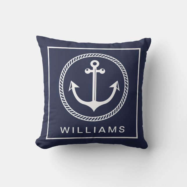 Coussin Votre nom | Corde d'Ancre marine (Recto)