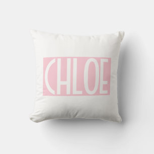 Coussin Votre nom Texte blanc gras sur rose clair