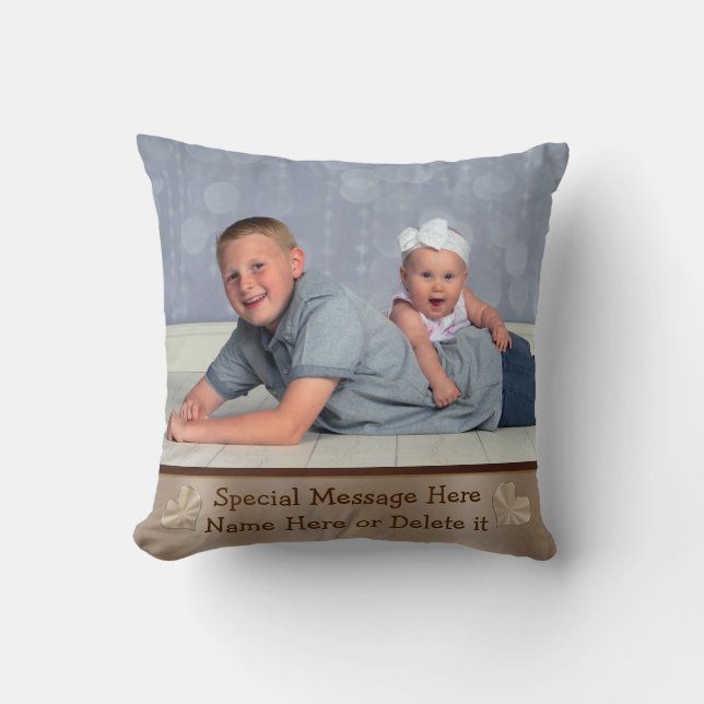 Coussin Votre PHOTO et carreaux personnalisés par TEXTE (Recto)
