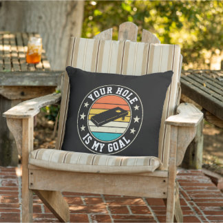 Coussin Votre trou est mon but Joueur de cornhole rétro Vi