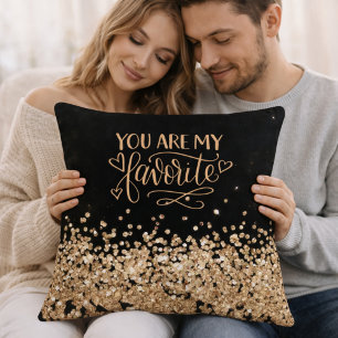 Coussin Vous êtes ma romanti glitter noir et or préférée
