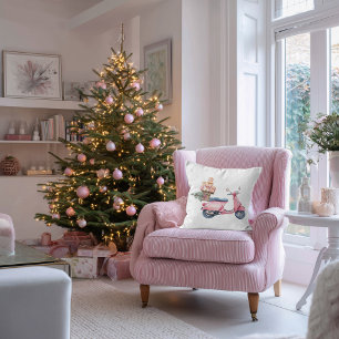 Coussin Voyage de shopping de Noël en scooter rose