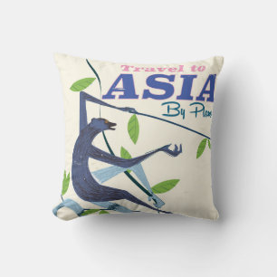 Coussin Voyage en Asie Impression vintage de voyage singe