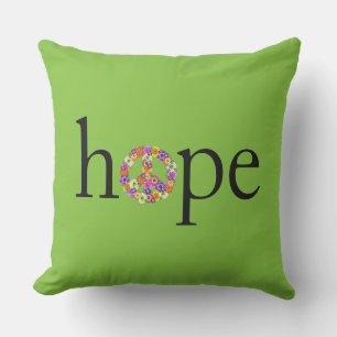 Coussin VOYAGE Espoir & Paix Floral sur Lime Green