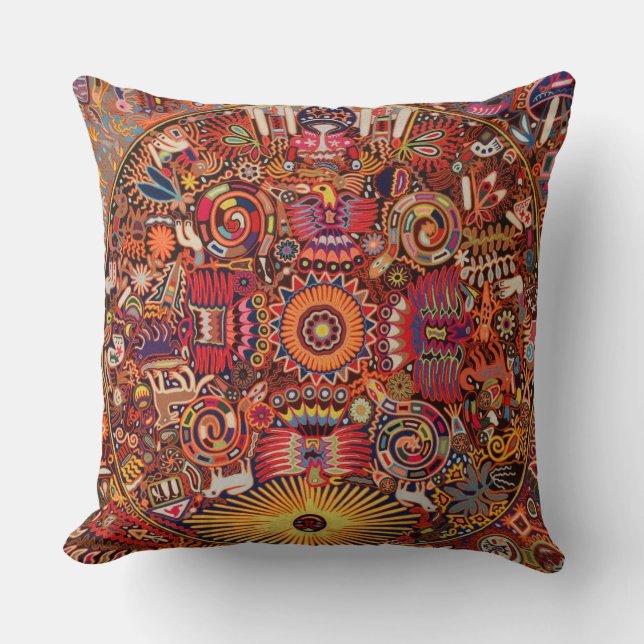 Coussin Voyage tribal maya mexicain de Boho d'art d'Oaxaca (Recto)