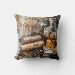 Coussin Voyager dans le temps avec Whiskey et Cigar