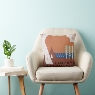 Coussin Voyez l'Amérique Bienvenue au Montana, Voyage Vint