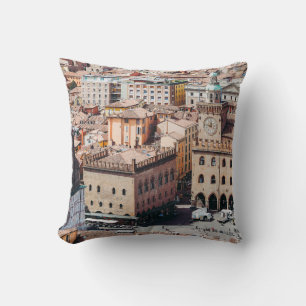 Coussin Vue aérienne de la Piazza Maggiore carré et San Pe