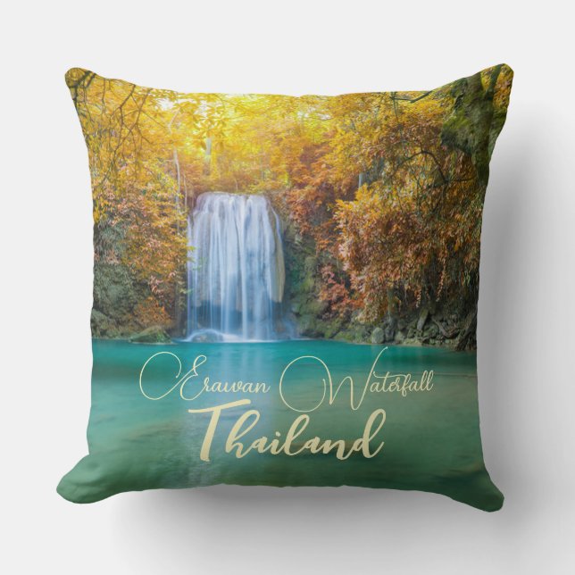 Coussin Vue d'automne de la cascade d'Erawan Thaïlande (Recto)