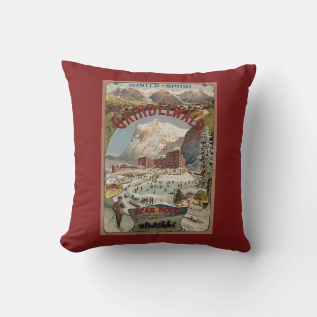 Coussin Vue de l'affiche promotionnelle d'hôtel d'ours (Recto)