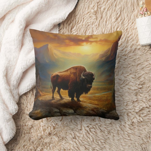Coussin Vue du coucher de soleil de Bison Buffalo (Couverture)