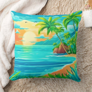 Coussin Vue sur la côte du coucher de soleil du Paradis tr