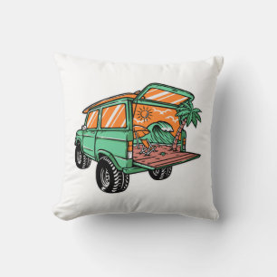 Coussin Vue sur la plage dans la voiture Illustration été 