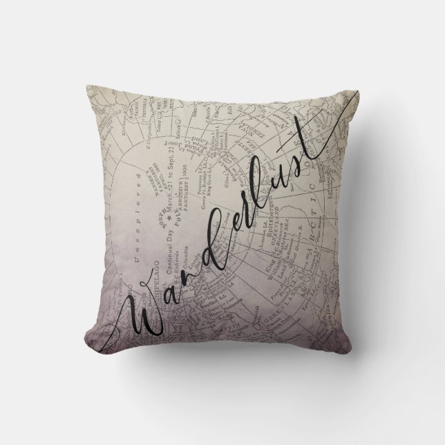 Coussin Wanderlust Purple Ombre Aquarelle Carte d'aventure (Recto)
