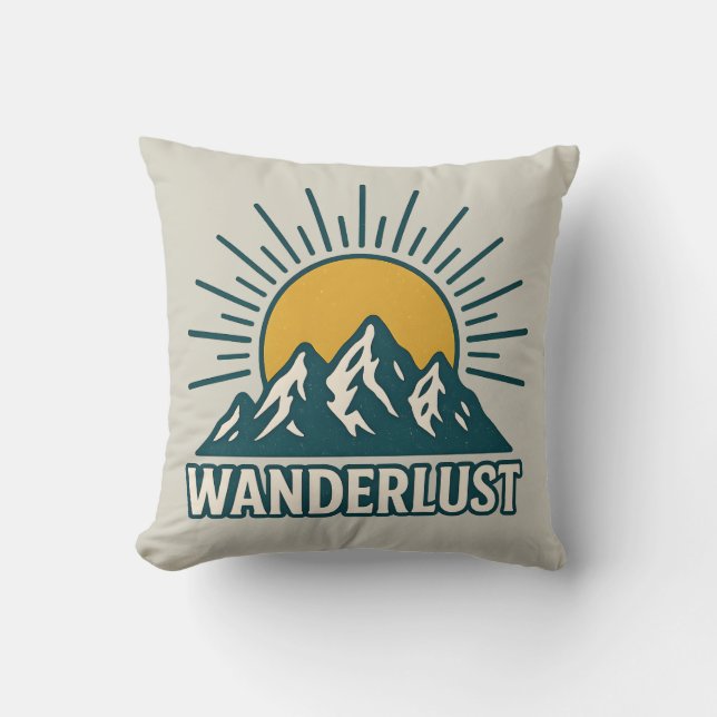 Coussin Wanderlust Retro Teal Mountain Sunrise | Hiking (Recto)