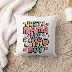 Coussin Warm Loves Her"Retro Fête des Mères Tee mignon vin
